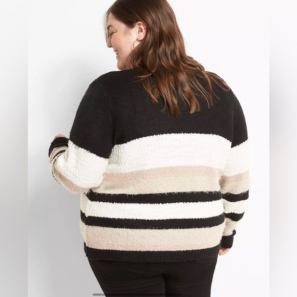 Lane Bryant Cardigan 26/38 Multi-Yarn Striped Fuzzy - Picture 2 of 12